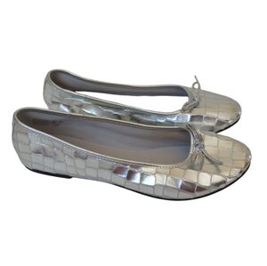 Predictions Basketweave Bow Ballet Flats 7.5 Silver Metallic